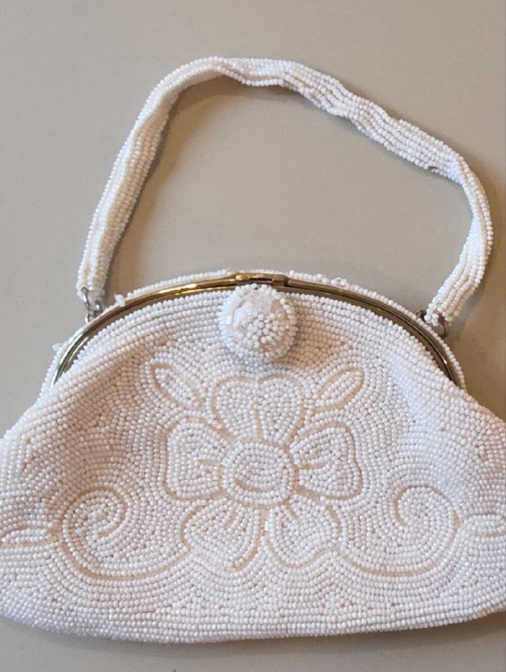 Vintage White Beaded Floral Evening Bag